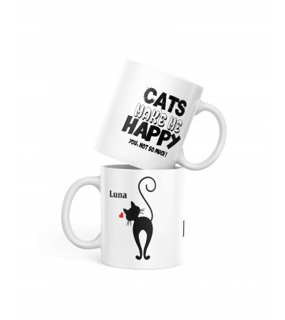 Κούπα κεραμική δώρο για φιλόζωους, "happy cats" , 330ml, με δυνατότητα προσθήκης ονόματος