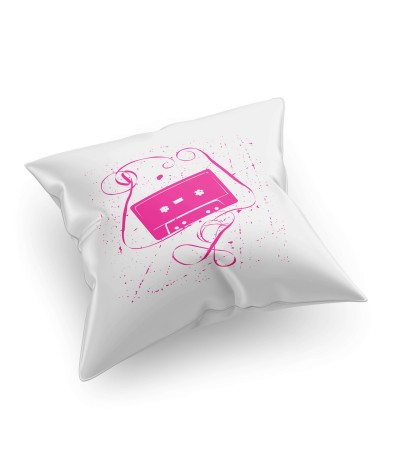 Μαξιλάρι σατέν ή λινό, δώρο για πάρτυ "Music party pink" 40x40cm, με δυνατότητα προσθήκης ονόματος και ημερομηνίας