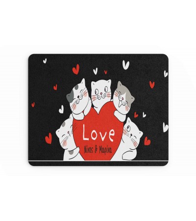 Mousepad δώρο για ερωτευμένους, "Happy cats" 22x18cm, με δυνατότητα προσθήκης ονόματος